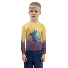 Dynamic doodles design on kids rash guard