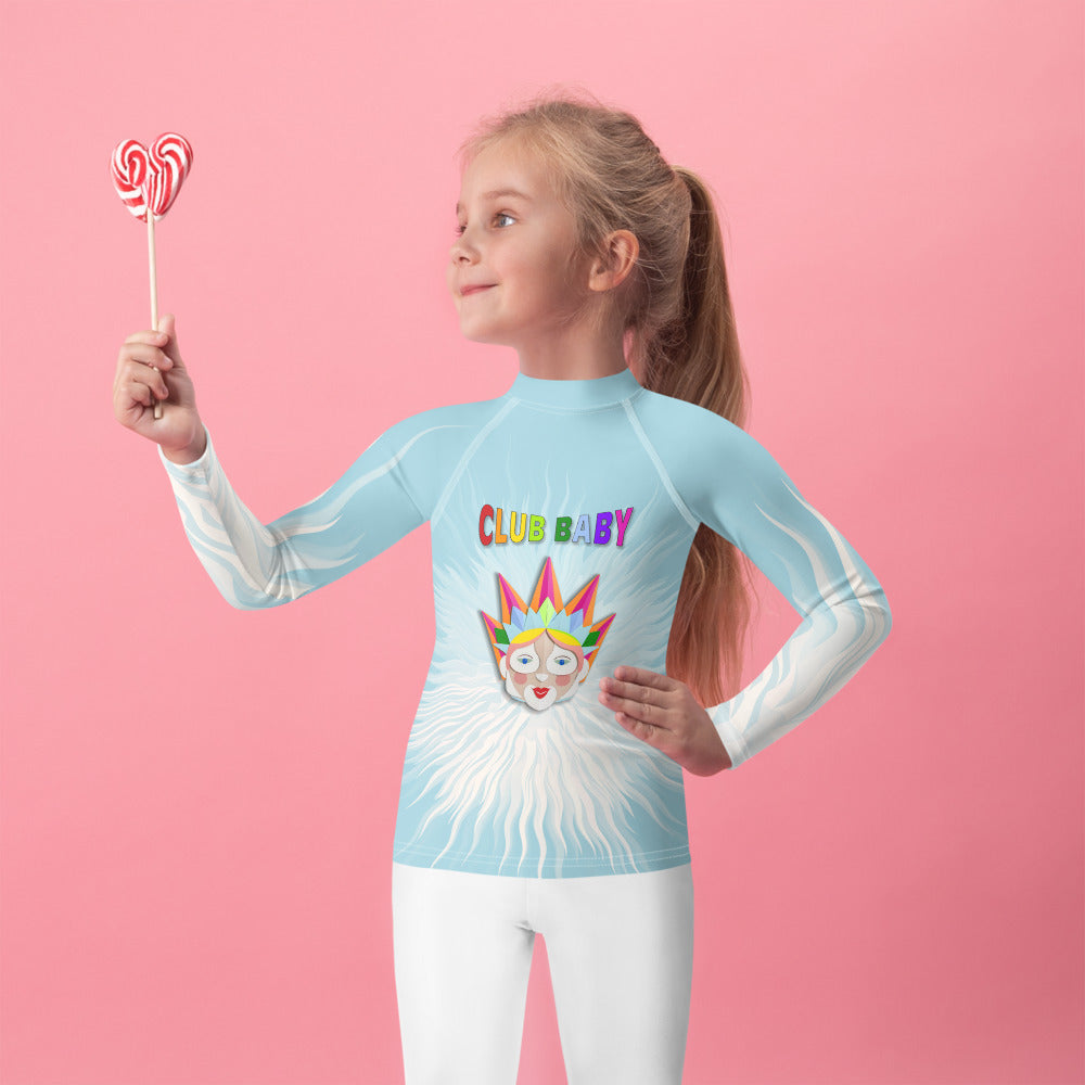 Cinderella's Ball themed kids rash guard in action
