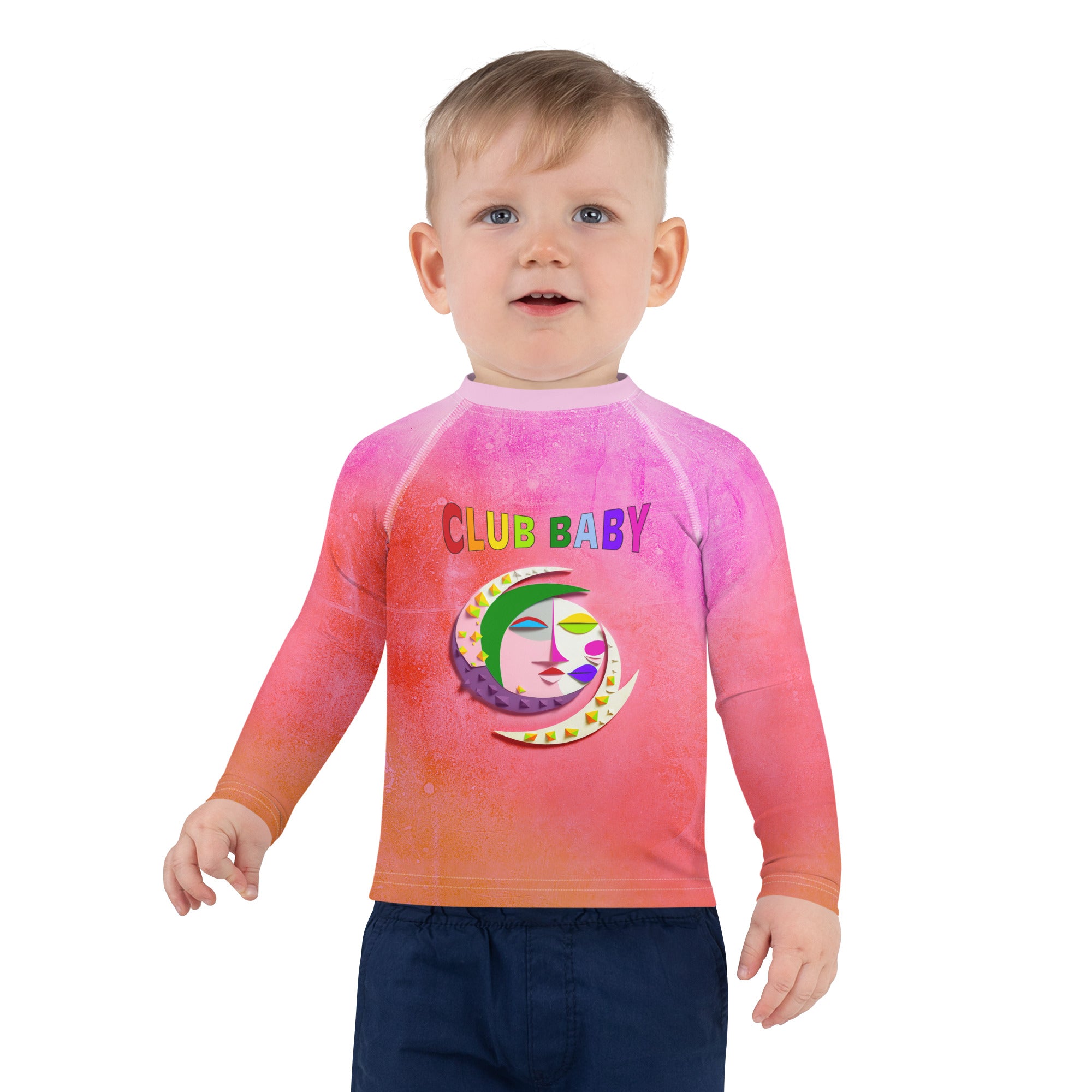 Elven Kingdom Kids Rash Guard in blue with whimsical designs
