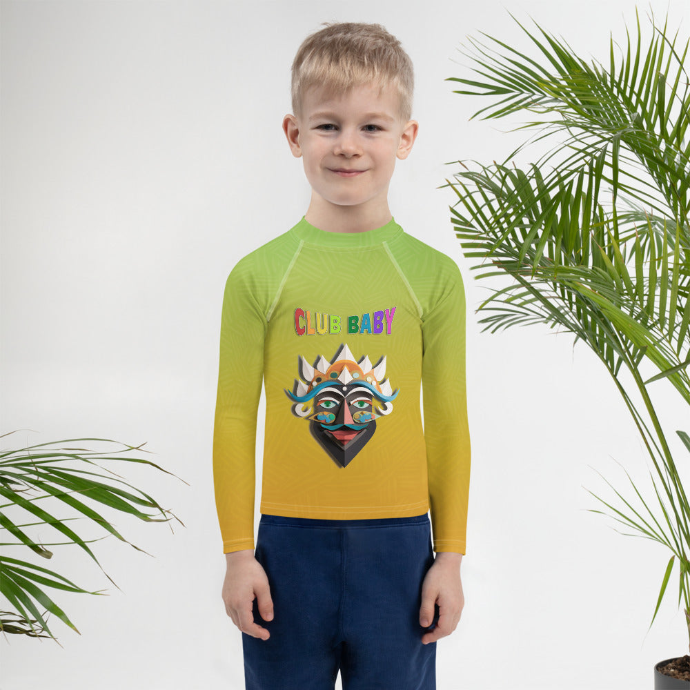 Jack and the Beanstalk themed kid's rash guard in action.
