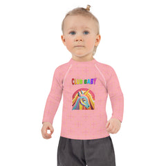 Front view of Magical Unicorn Realm Kids Rash Guard.