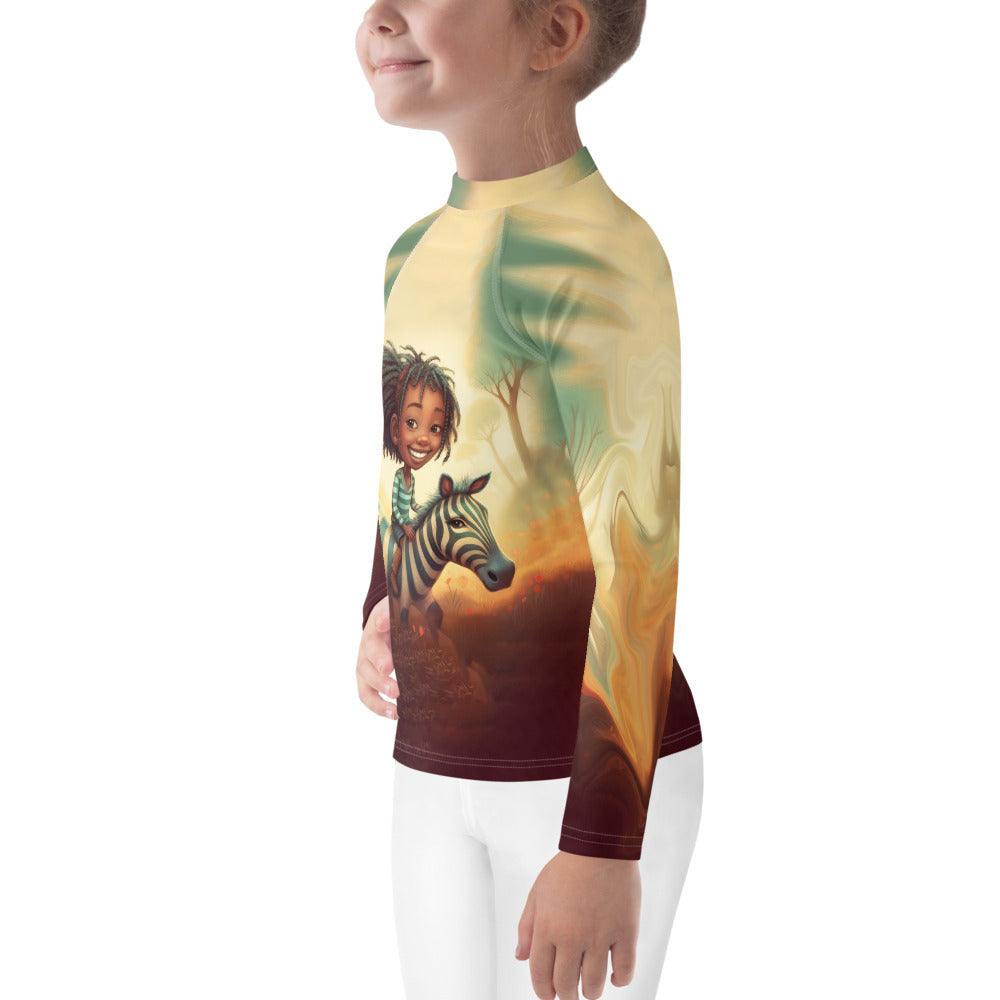 Back view of a kid swimming in the sea with the CB6-10 Rash Guard