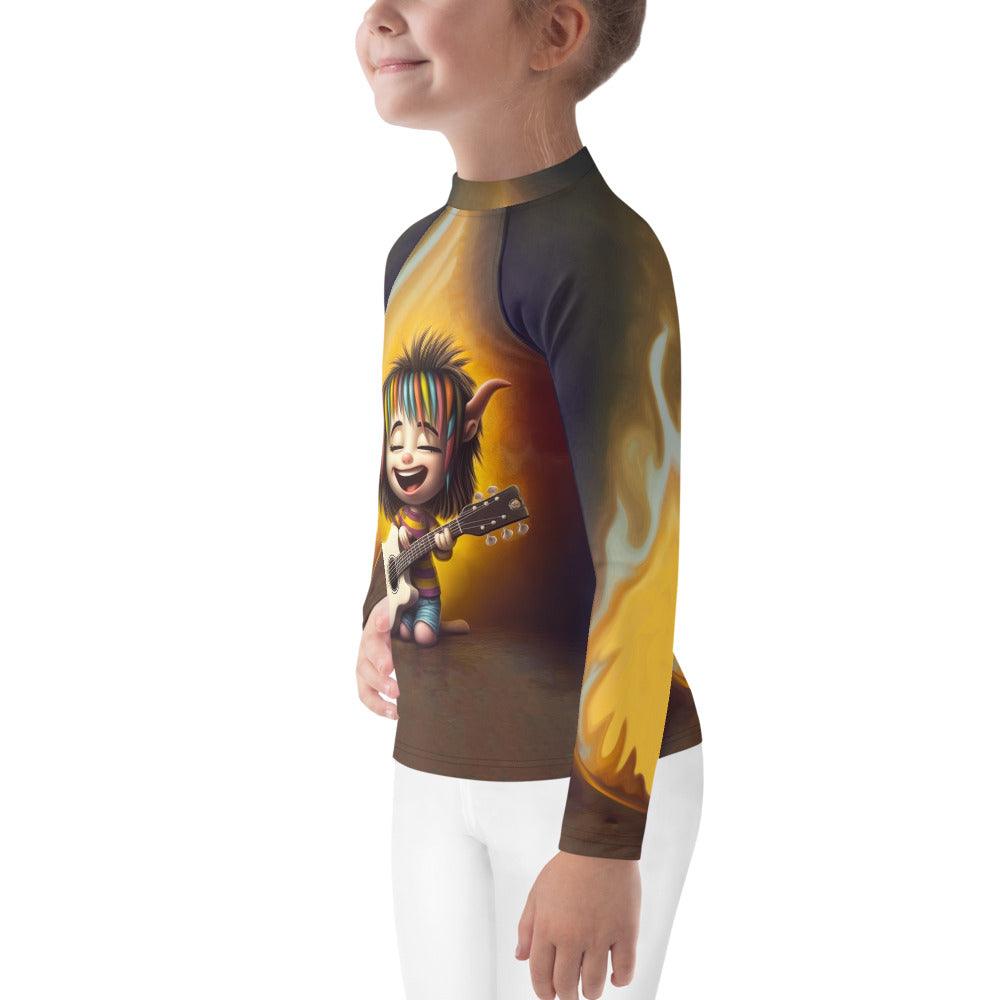 Group of children wearing CB3-106 rash guards at the beach