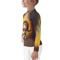 Group of children wearing CB3-106 rash guards at the beach