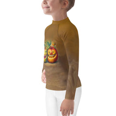 Back view of child wearing CB3-127 kids rash guard