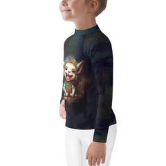 Front view of CB3-89 Kids Rash Guard, showcasing vibrant colors and fit