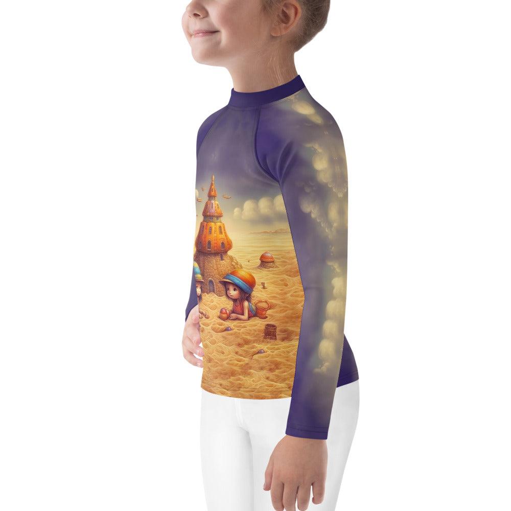 CB3-117 kids rash guard in action, kid surfing at the beach.