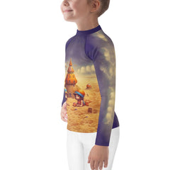 CB3-117 kids rash guard in action, kid surfing at the beach.