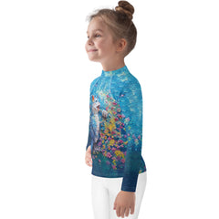 Sun-safe rash guard for kids with intricate floral art