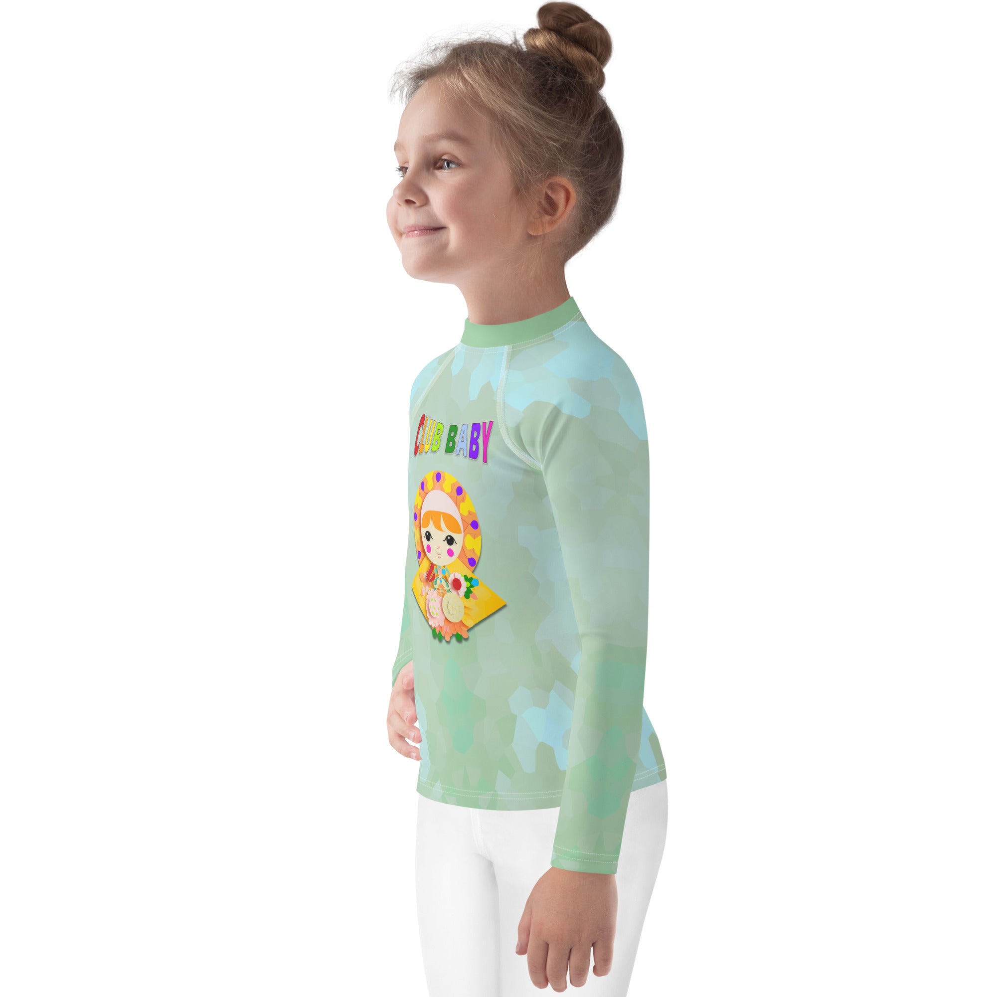 Durable kids' rash guard with Fairytale Castle print.
