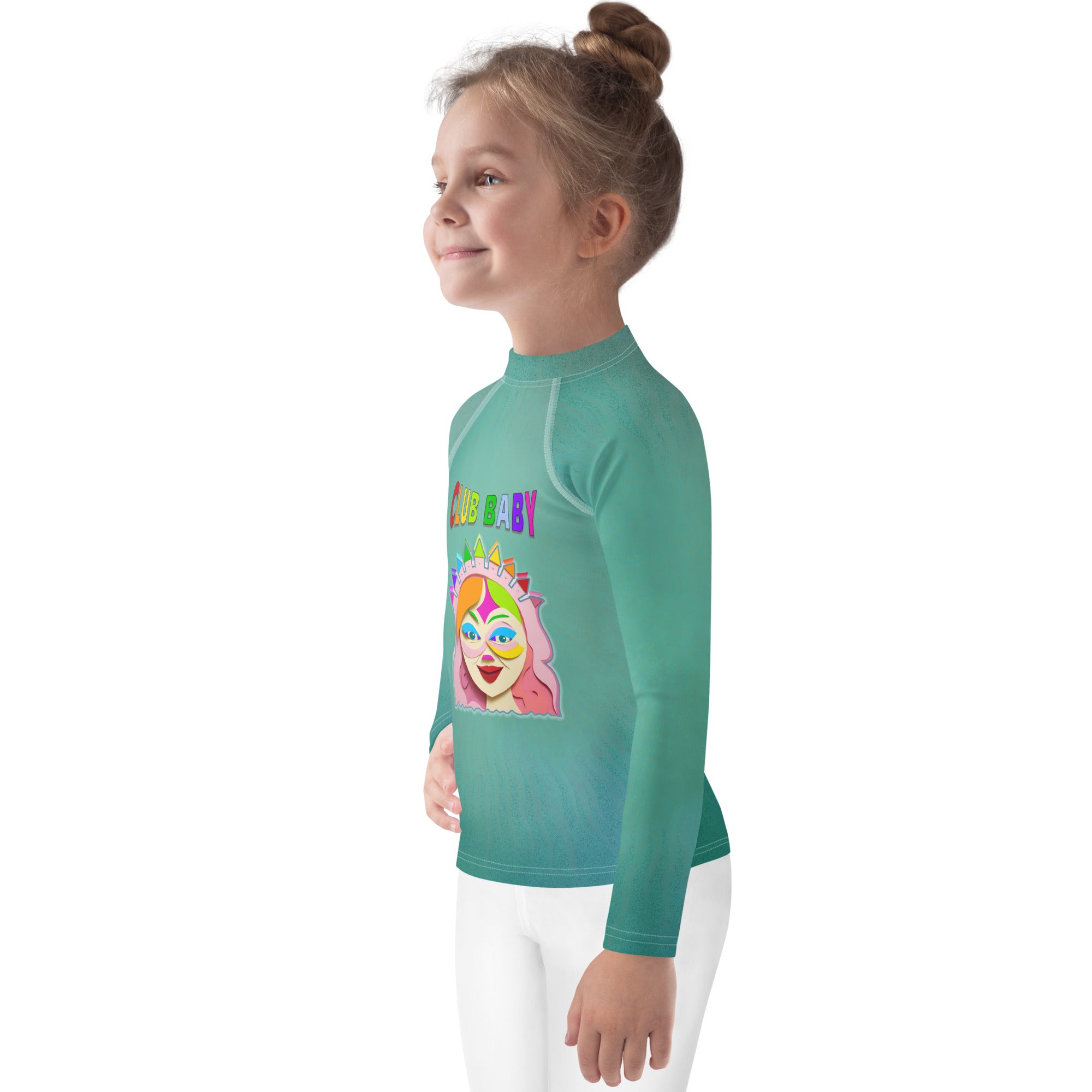 Snowy Wonderland rash guard for kids with UV protection





