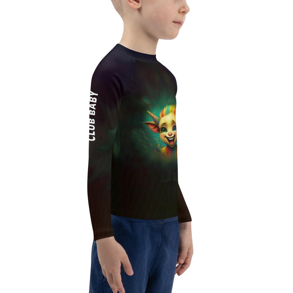 Child wearing CB3-90 Rash Guard while playing on the beach