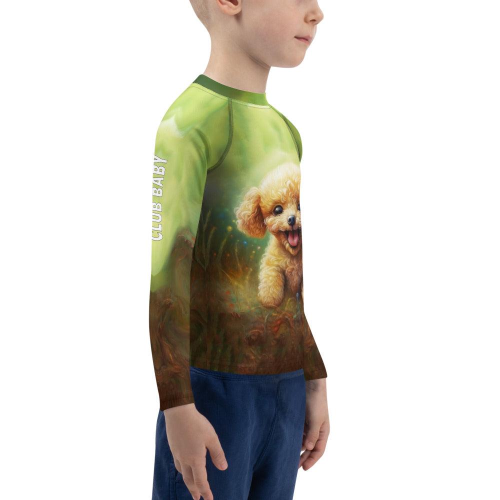 Back view of child in CB3-100 swim rash guard
