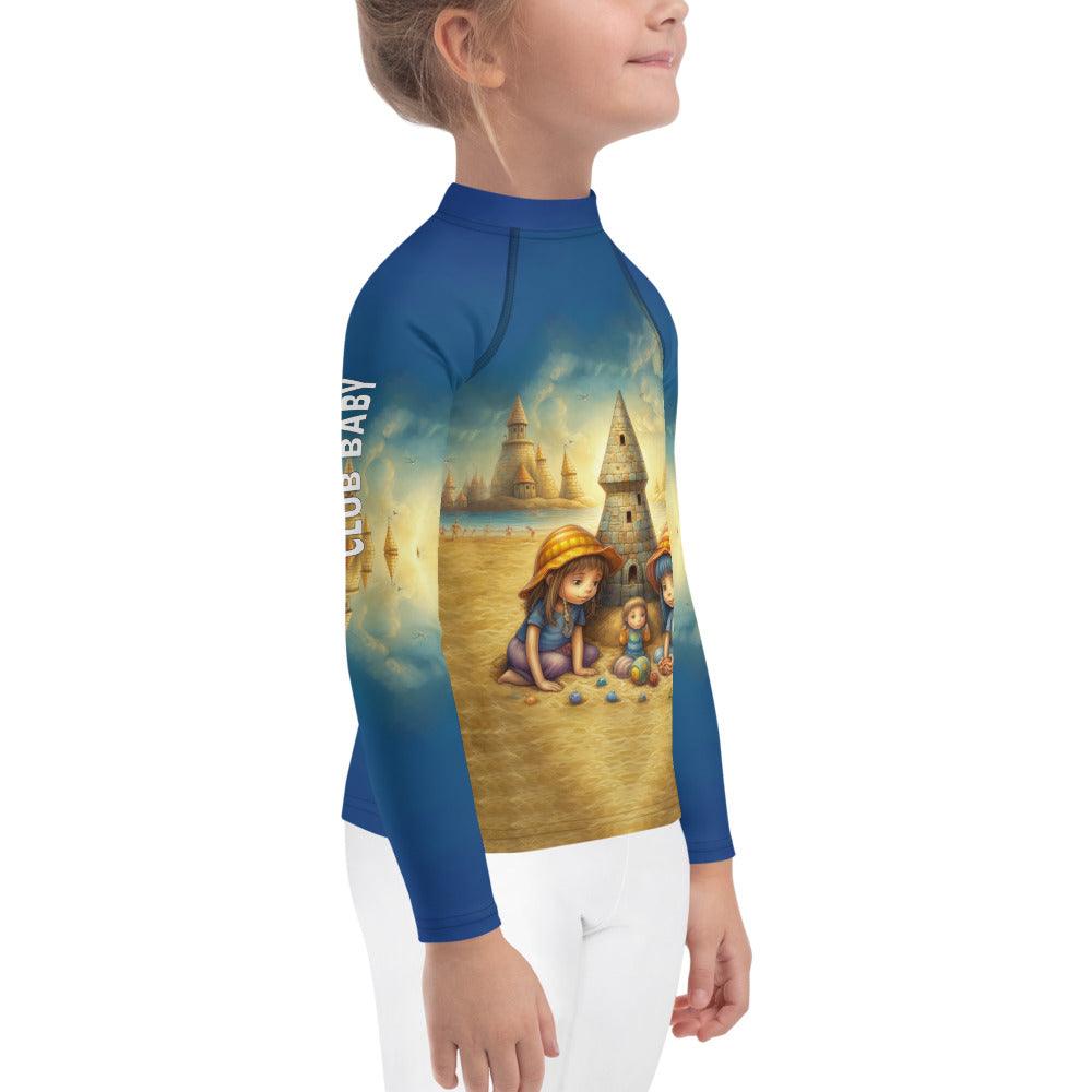 Happy child playing outdoors wearing the CB3-121 Kids Rash Guard for UV protection