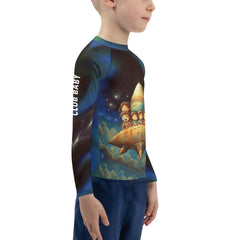Child wearing CB3-133 Rash Guard while surfing.