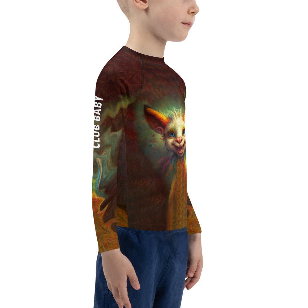 Side view of CB3-92 Kids Rash Guard showing the snug fit and flexible design.