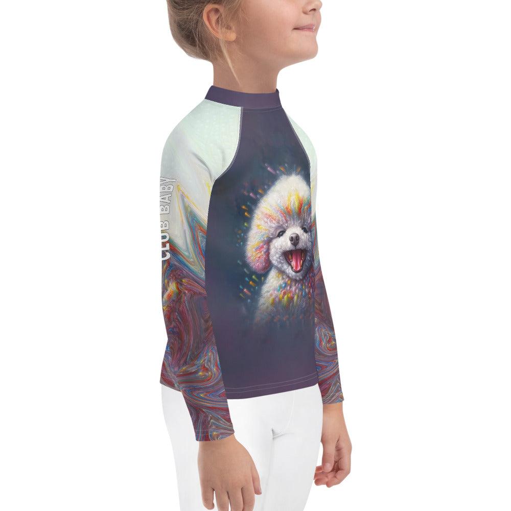 Back view of CB3-99 kids rash guard, highlighting UV protection fabric.