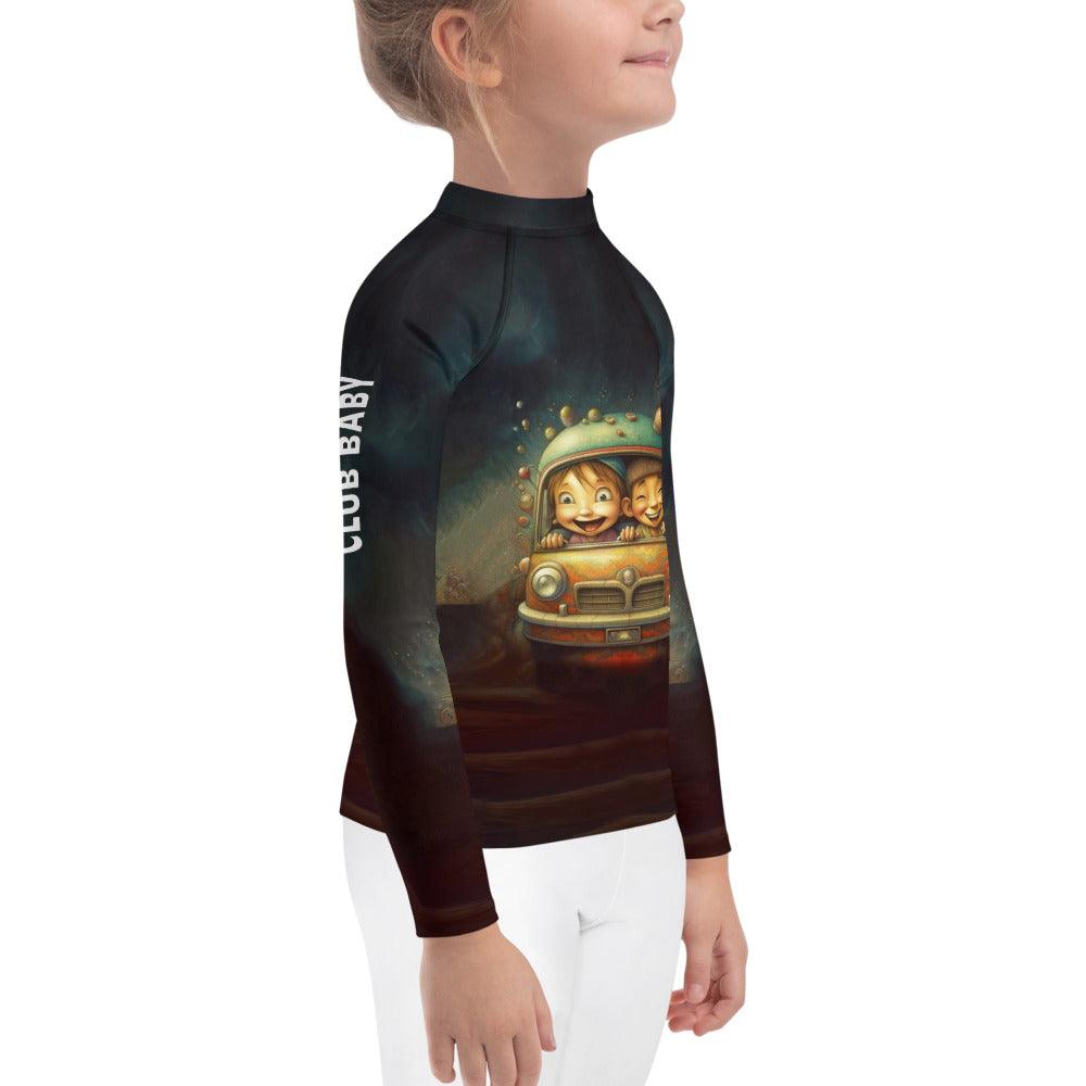 Side view of CB3-112 Kids Rash Guard showing sleeve detail and fit