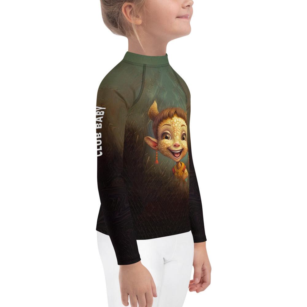 Child in pool wearing durable CB3-83 Kids Rash Guard.