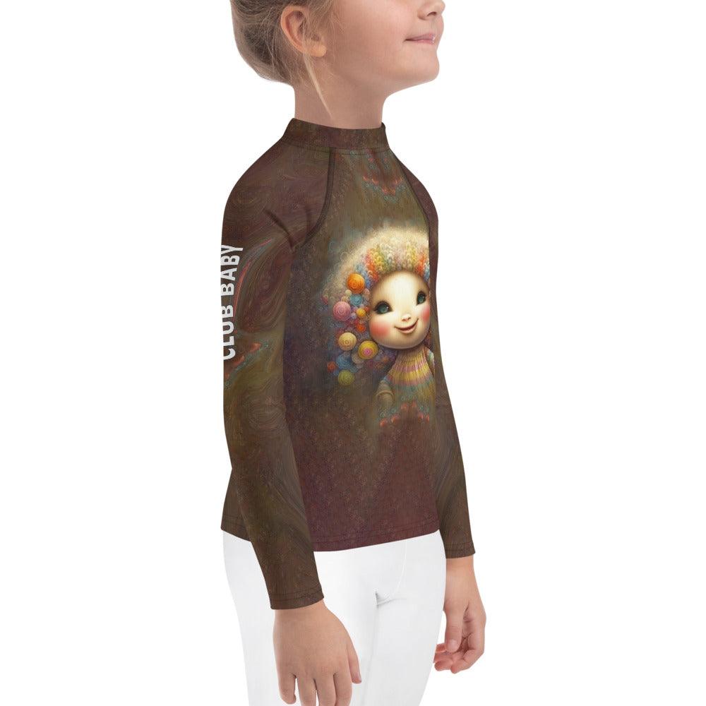 Detailed view of the CB3-105 Kids Rash Guard stitching and durability