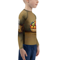 Child preparing to swim wearing the CB3-134 rash guard