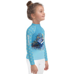 Protective kids rash guard with intricate kirigami art