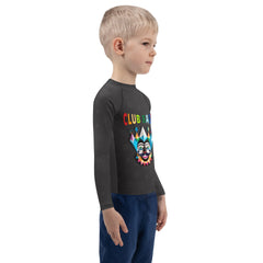 Durable kid's rash guard featuring enchanted forest design.






