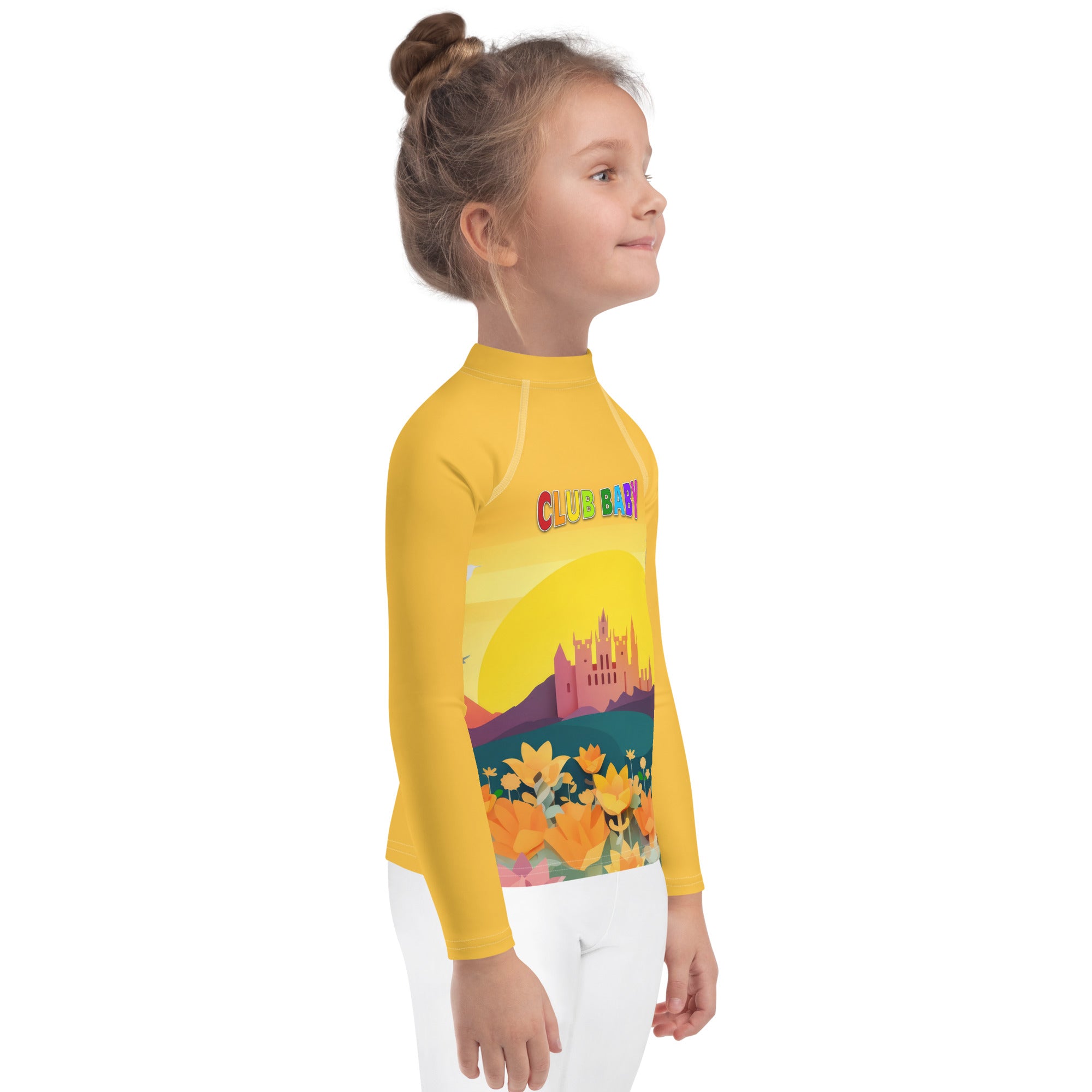 Kids playing in Pixie Dust Dreams Rash Guard outdoors.