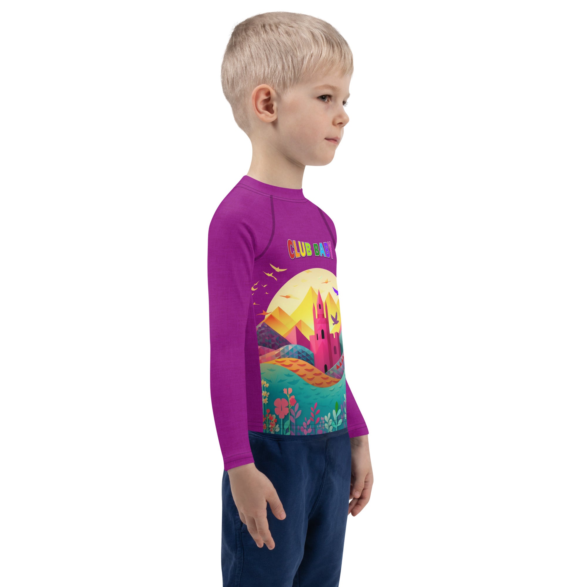 Detailed sleeve design of Royal Kingdom Adventures Kids Rash Guard.