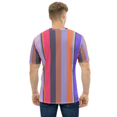 Vibrant Watercolor Strokes Colorful Stripe All-Over Print Men's Crew Neck T-Shirt