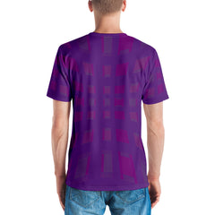 Men's Stylish Monochrome Striped T-Shirt with Grid Box Design