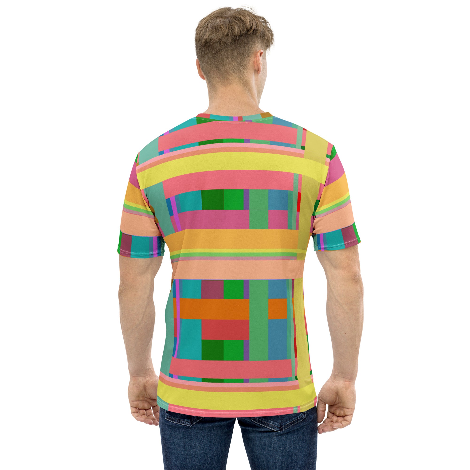 Make a statement in this men's crew neck, adorned with a psychedelic prism pattern that captures the eye and imagination.