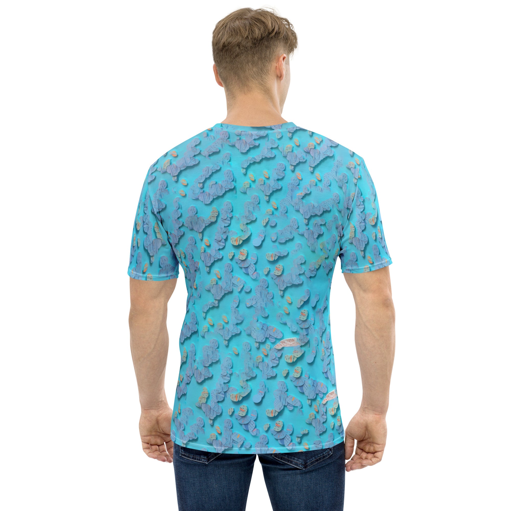 Music-themed Men's Crew Neck Tee with Electric Guitar Print
