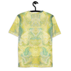 Comfortable and durable men's t-shirt with a space-exploring giraffe print.