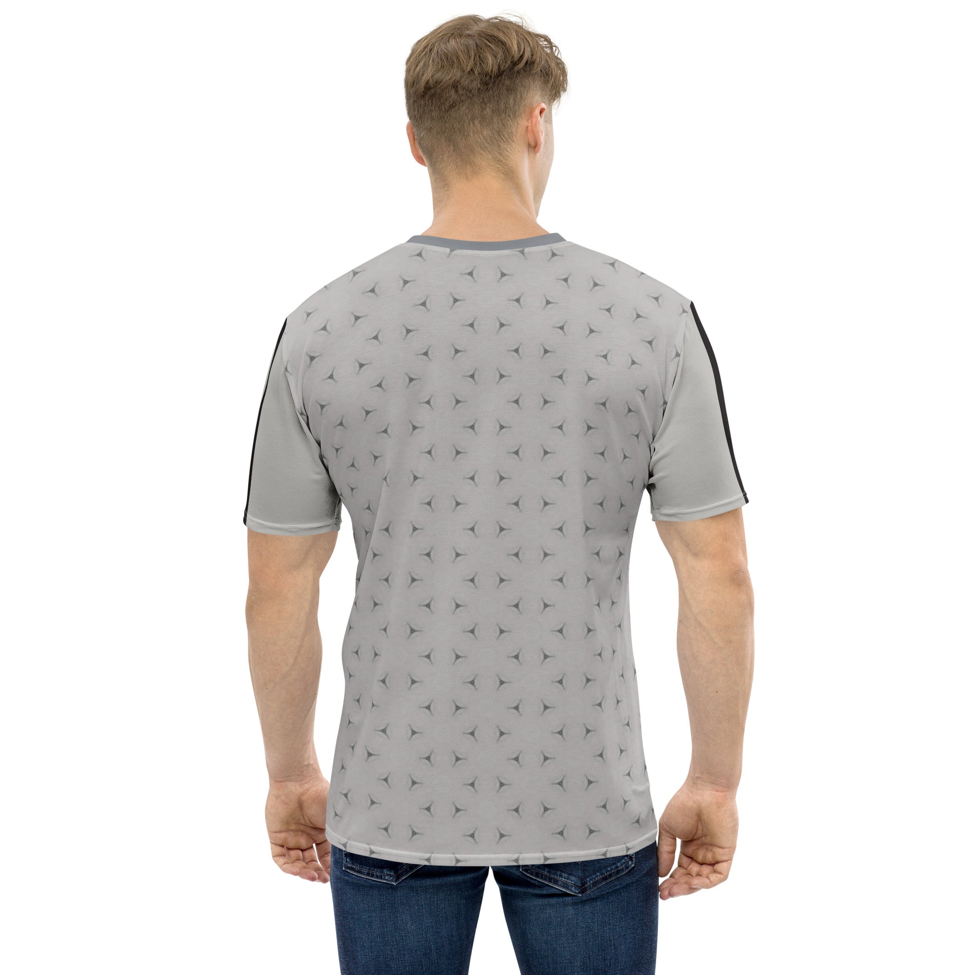 Elegant crew neck t-shirt for men with geometric design.