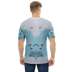 Close-up of cherry blossom design on Kirigami Men's Crew Neck T-Shirt.