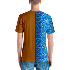 Close-up of Kirigami Coy Carp design on men's crew neck t-shirt.