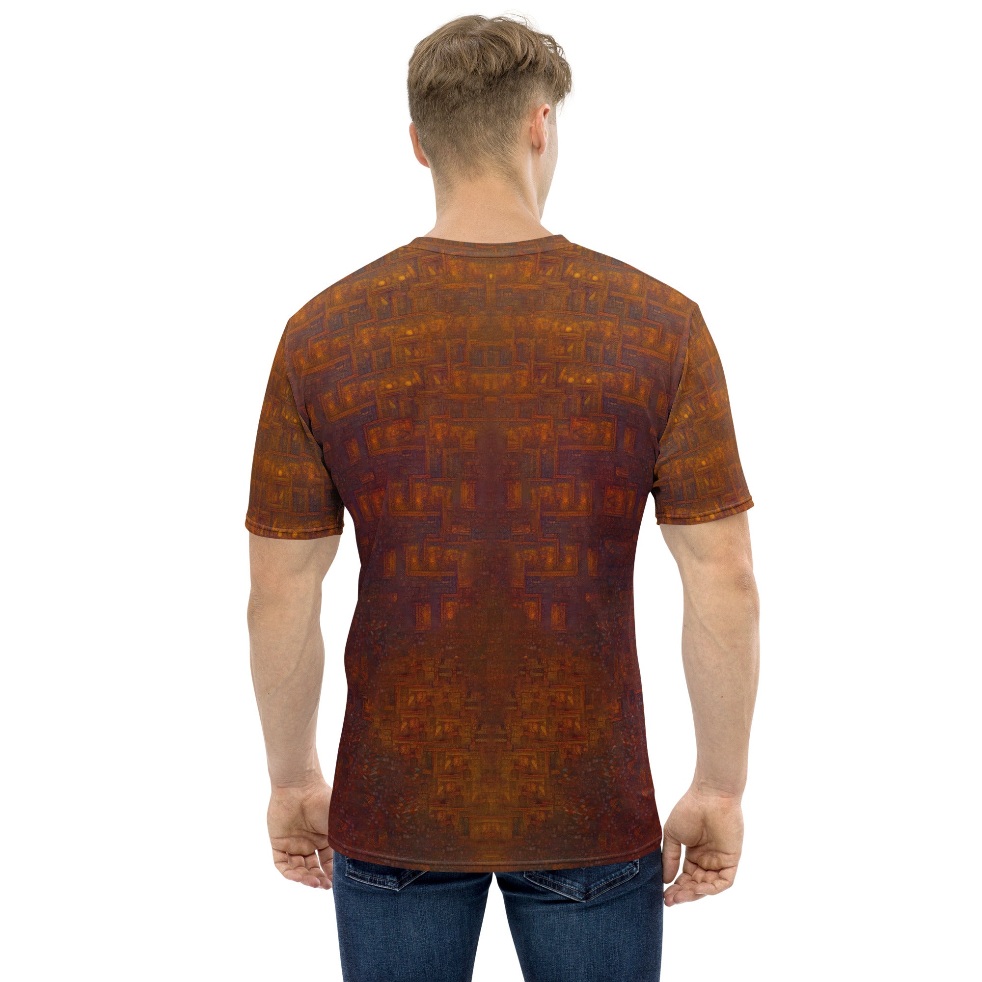 All-over print dog design on men's tee.