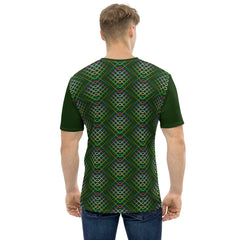 Detail of Tribal Fusion pattern on men's tee