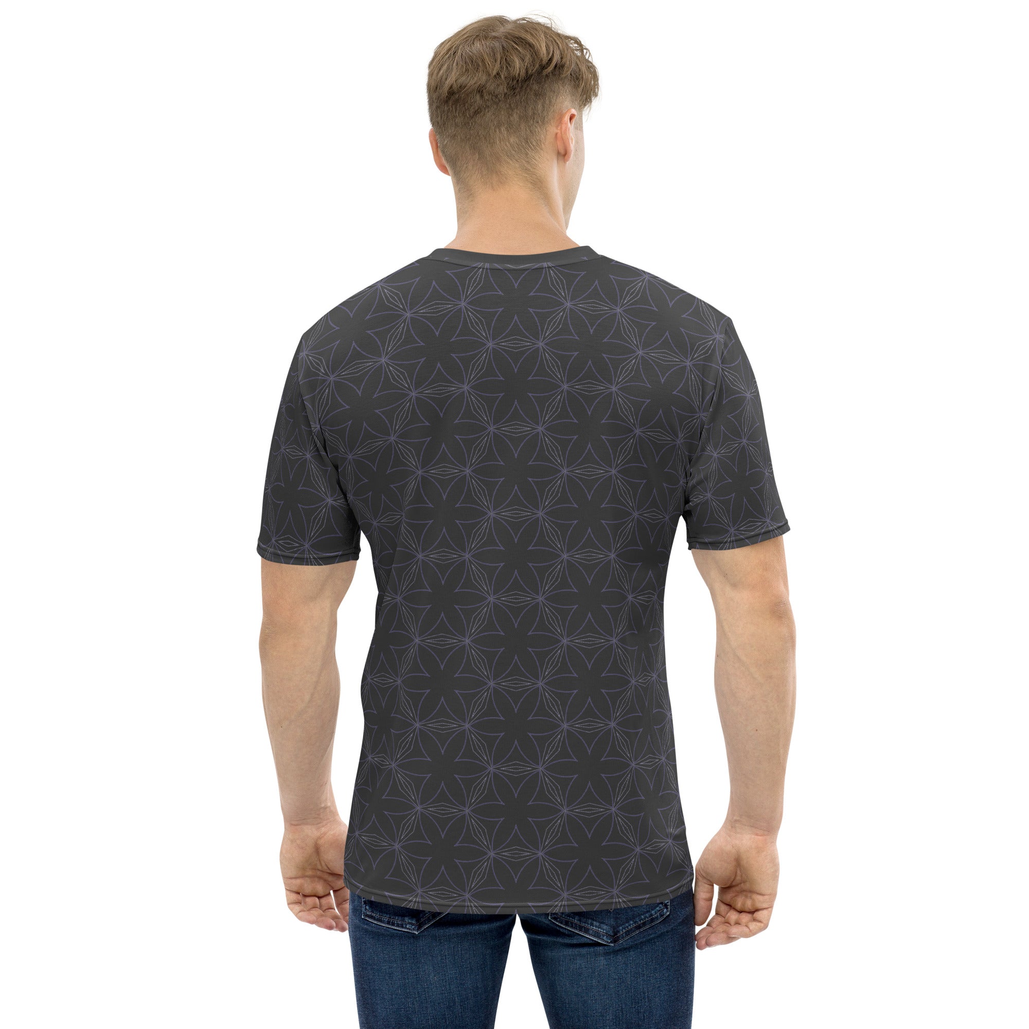 Men wearing Retro Waves printed crew neck T-shirt