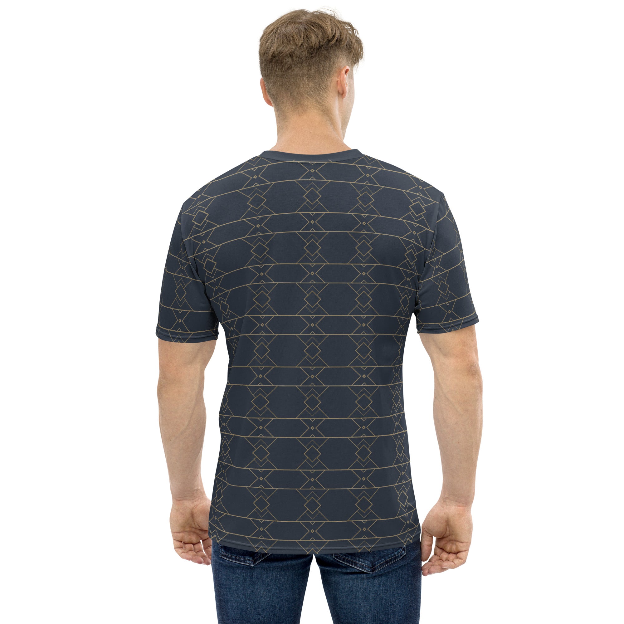 Close-up of Galactic Vibes Men's T-Shirt stellar pattern