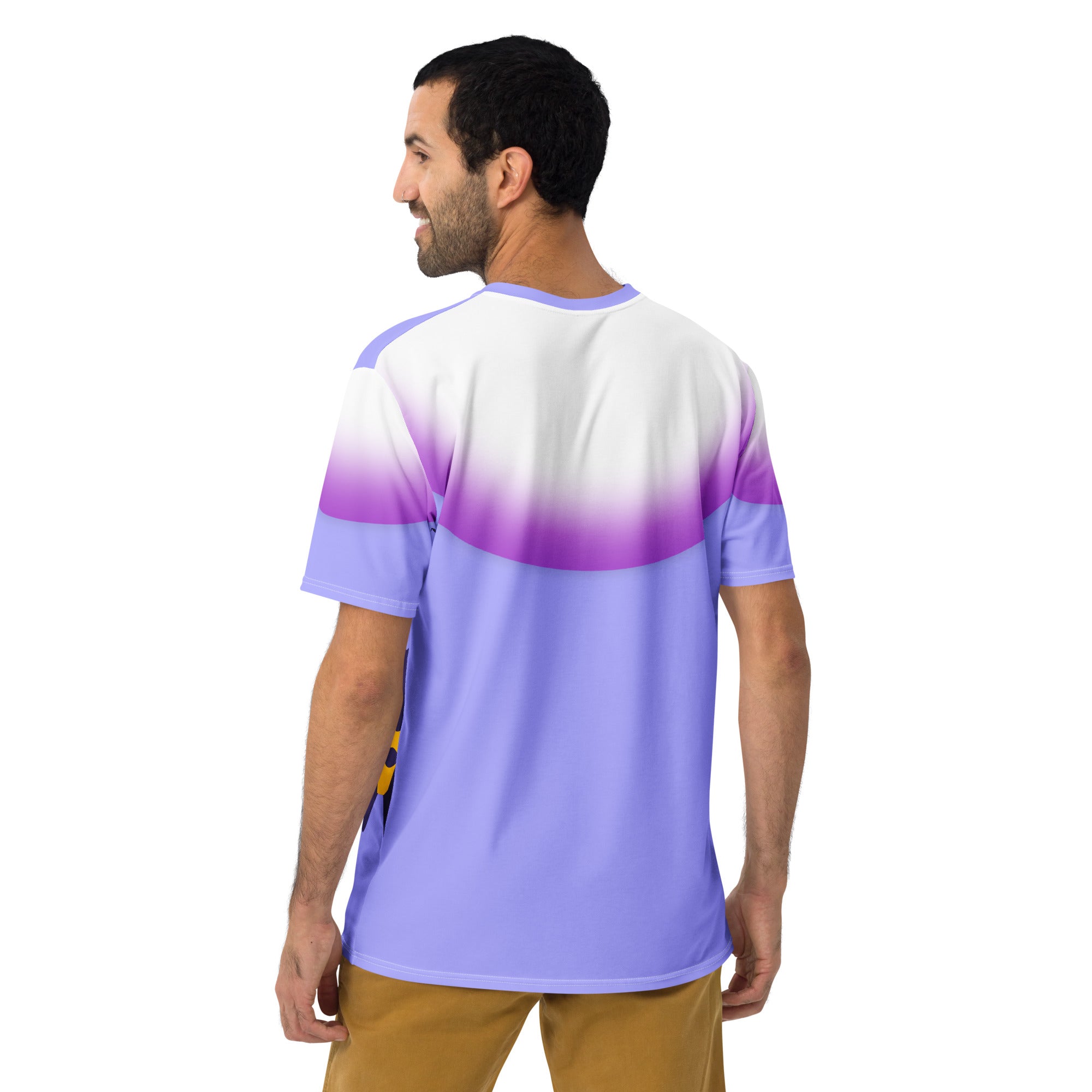 Side view of Tree Pose Tranquility Men's Crew Neck T-Shirt for yoga.