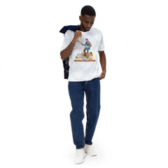 Men's Koi Harmony t-shirt featuring unique koi fish design on crew neck.