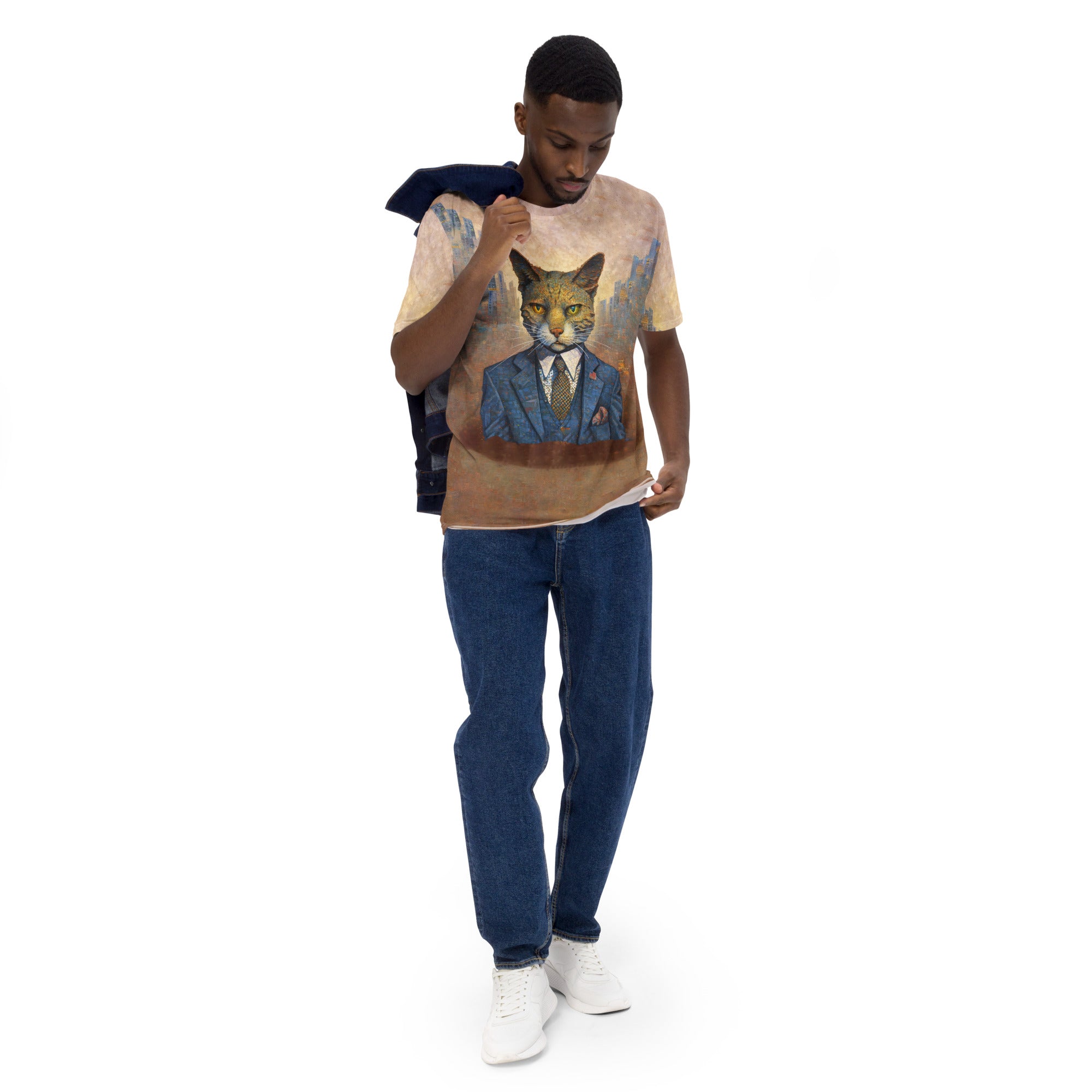 Stylish Cat Silhouettes Men's Crewneck T-shirt