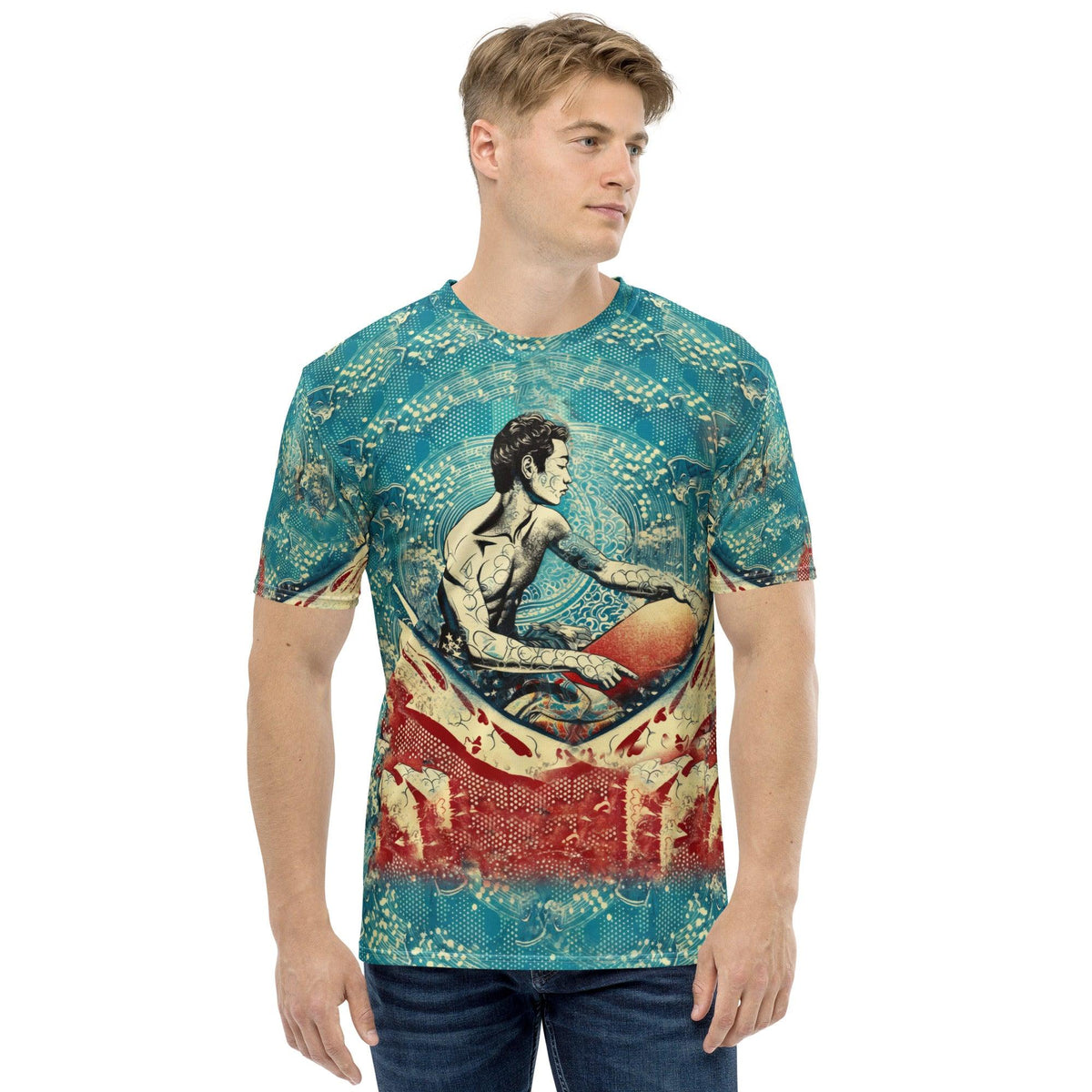 Bold Surfing 1 37 Men's T-Shirt featuring a unique wave design for surf enthusiasts.