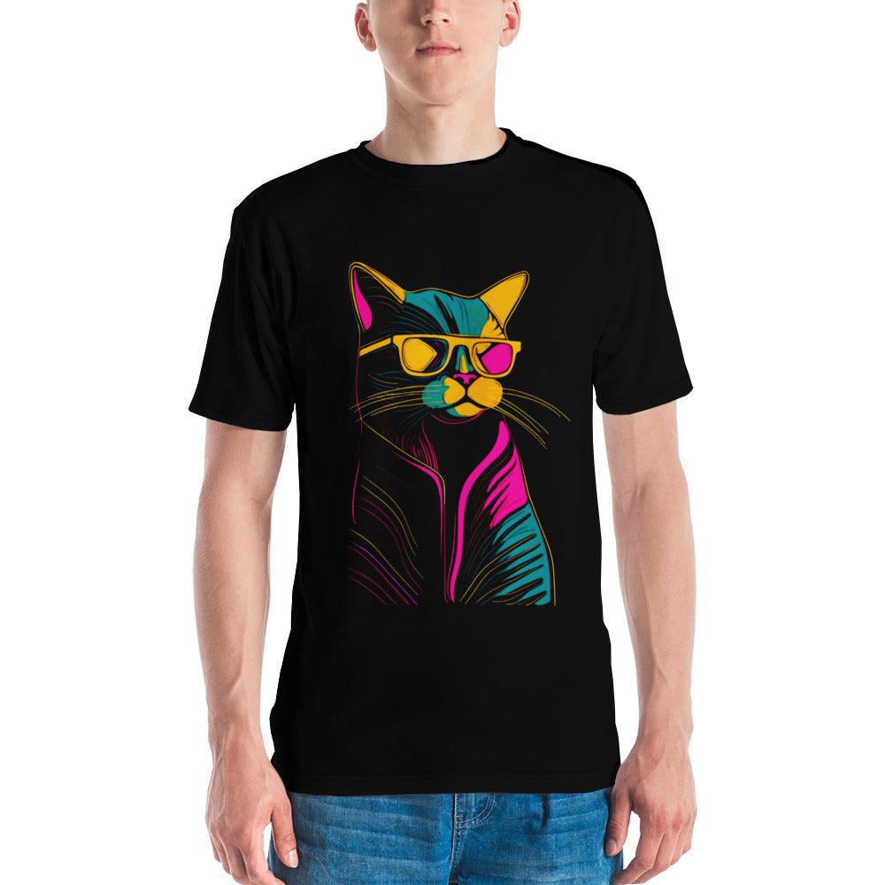 Whimsical Cat Men's All-Over Print Crew Neck T-Shirt - Beyond T-shirts