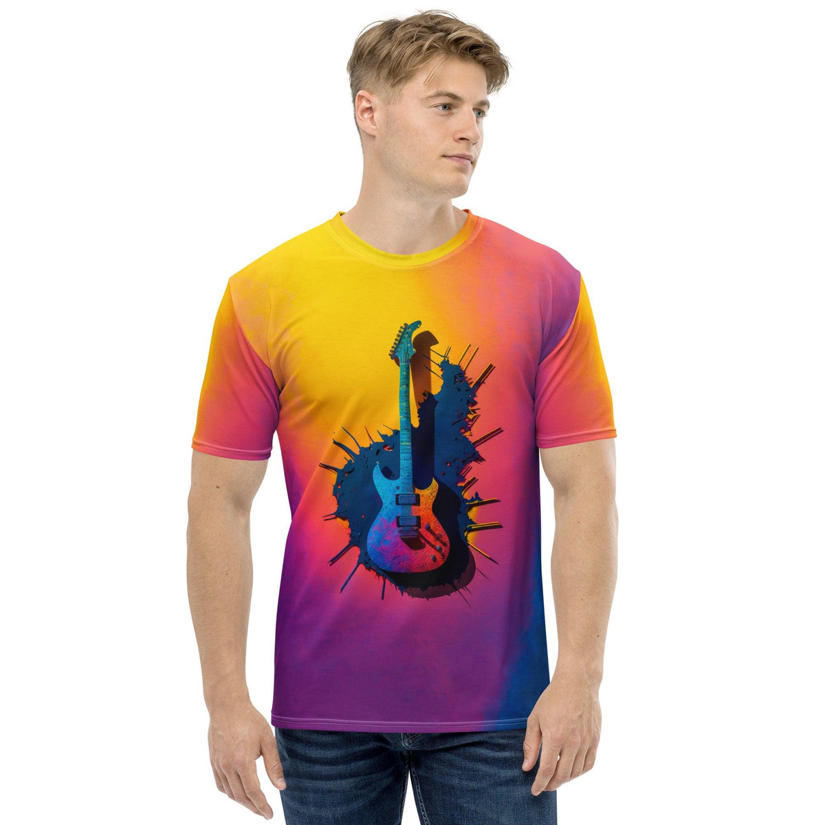 Acoustic Serenity Men's Music-Themed Crew Neck Tee - Beyond T-shirts