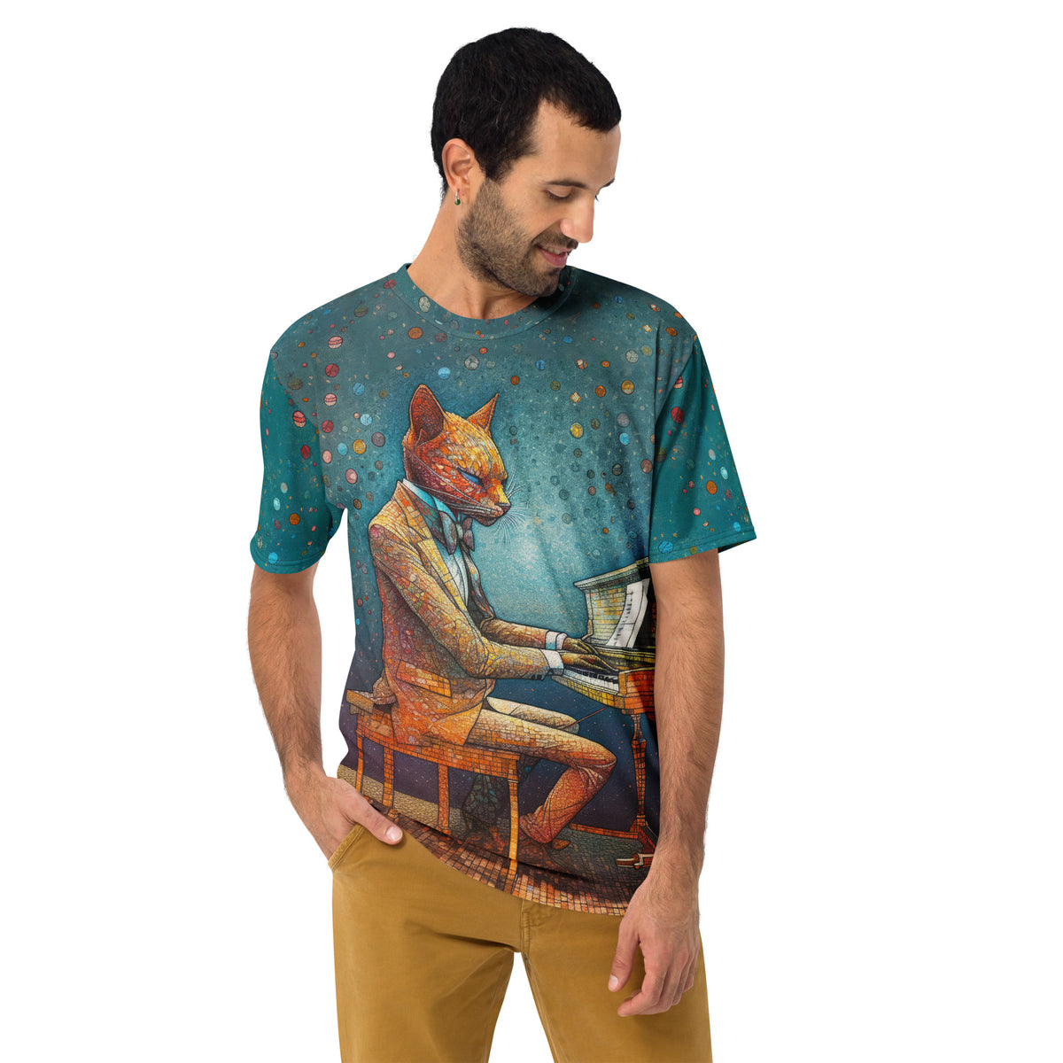 Retro Cat All-Over Print Men's Crew Neck T-Shirt