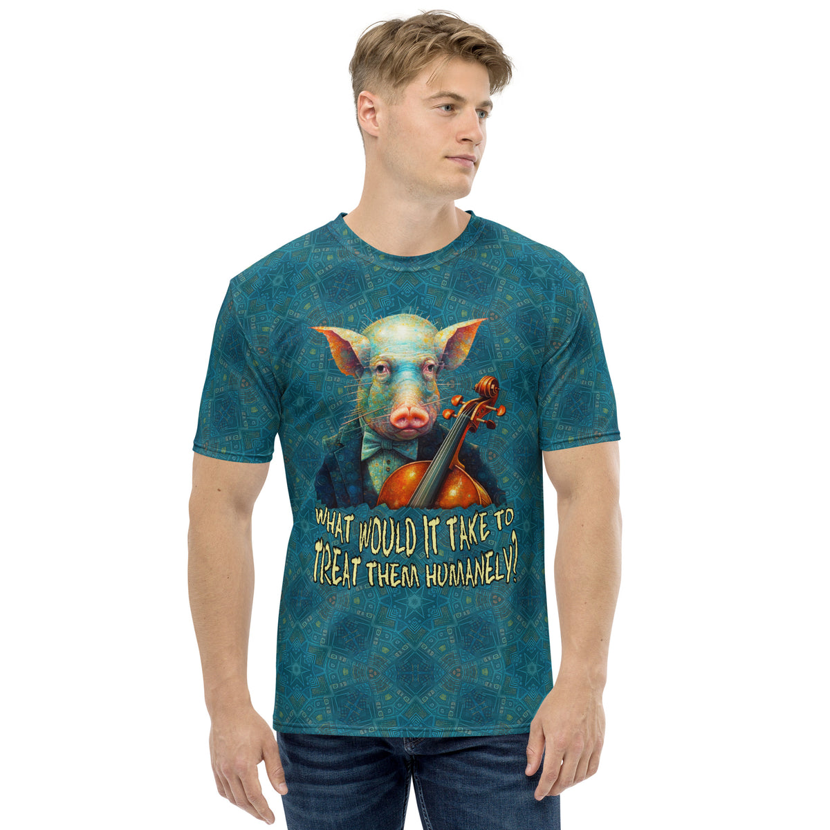 Whimsical Porker Men's Crew Neck T-Shirt