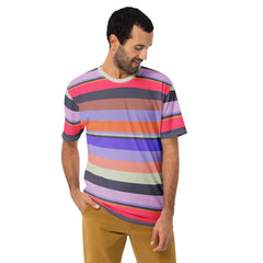 Rainbow Cascade Colorful Stripe All-Over Print Men's Crew Neck T-Shirt